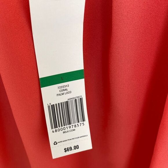 Cynthia Rowley Pleated Short Sleeve Chiffon Tie Neck Dressy Blouse Coral Large - Picture 10 of 12